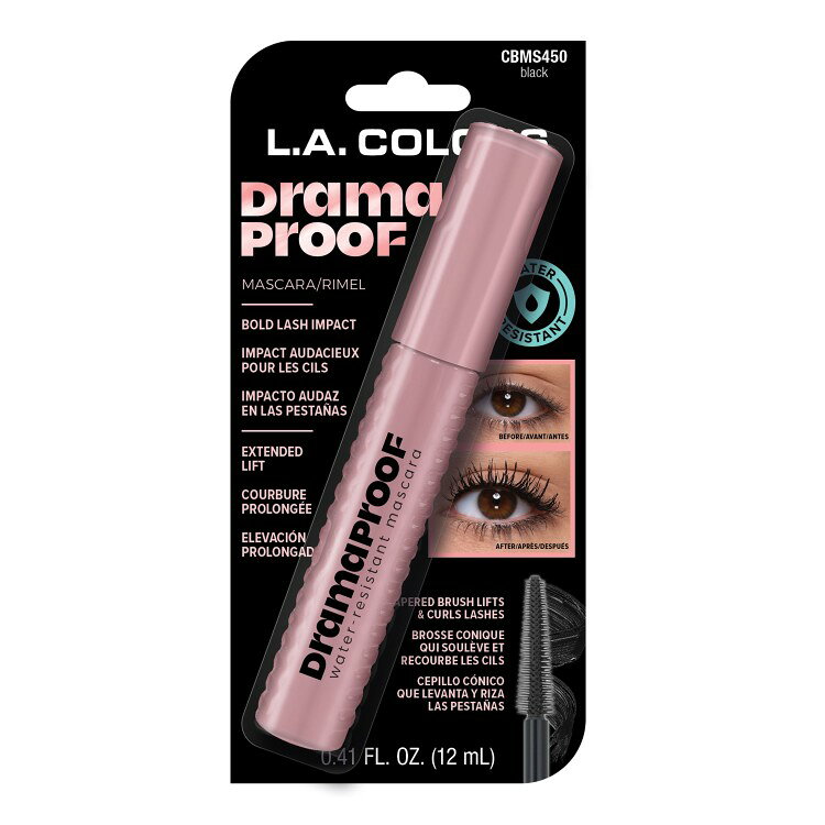 エルエーカラーズ ドラマプルーフ レングスニング ウォーターレジスタント マスカラ コーン型ブラシ ブラック 12.1ml L.A. Colors Drama Proof Lengthening and Water-Resistant Mascara, Black, 0.41 fl oz 【お取り寄せ商品】