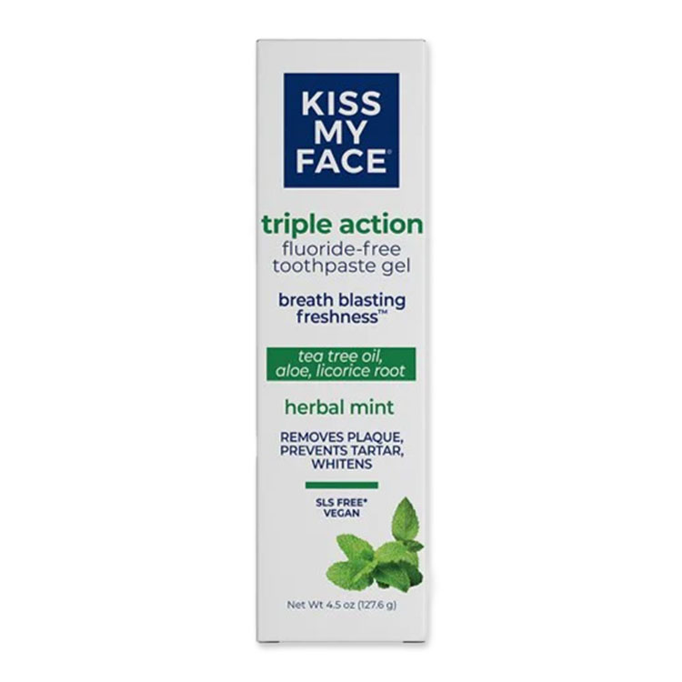 キスマイフェイス フッ素フリー 歯磨きジェル トリプルアクション ハーバルミント 127g (4.5oz) KISS MY FACE Gel Toothpaste Fluoride Free TRIPLE ACTION Herbal Mint 歯磨き粉 オーラルケア クールミント【お取り寄せ商品】