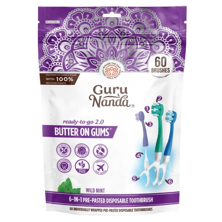 Rakuten - グルナンダ バター 6-in-1 歯みがき粉付き使い捨て歯ブラシ 60本入り GuruNanda Butter 6-In-1 Pre-Pasted Disposable Toothbrush, 60-count 【お取り寄せ商品】