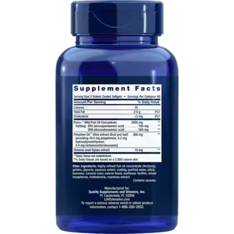 ライフエクステンション スーパーオメガ3 EPA / DHA フィッシュオイル 腸溶性コー...