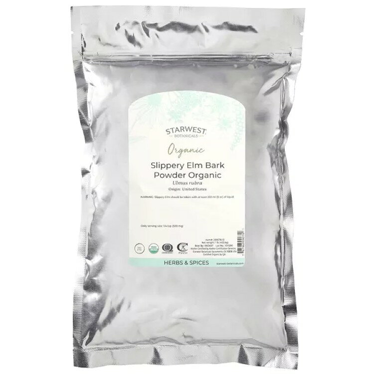 スターウエストボタニカルズ オーガニック スリッペリーエルムバークパウダー 453g STARWEST BOTANICALS Organic Slippery Elm Bark Powder 1 LB 【お取り寄せ商品】