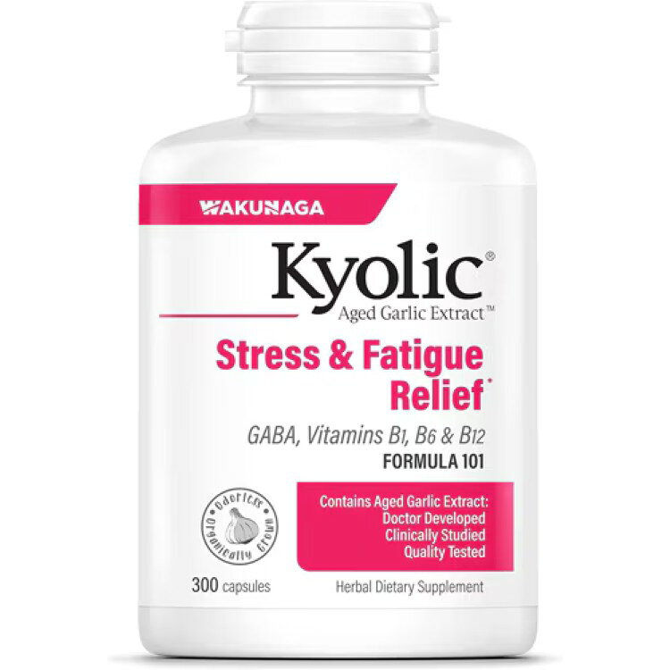 600 mg の熟成ニンニクエキス、15 mg の GABA、ビタミン B1、B6、B12 が含まれています。Kyolic熟成ニンニクエキスは、カリフォルニア州セントラルバレーの認証オーガニック農場で栽培されています。化学肥料、除草剤、殺虫剤は一切使用していません。完全に成熟したニンニクは収穫、洗浄、スライスされた後、専用のステンレス製容器に移し、加熱処理なしで最大20ヶ月間熟成されます。