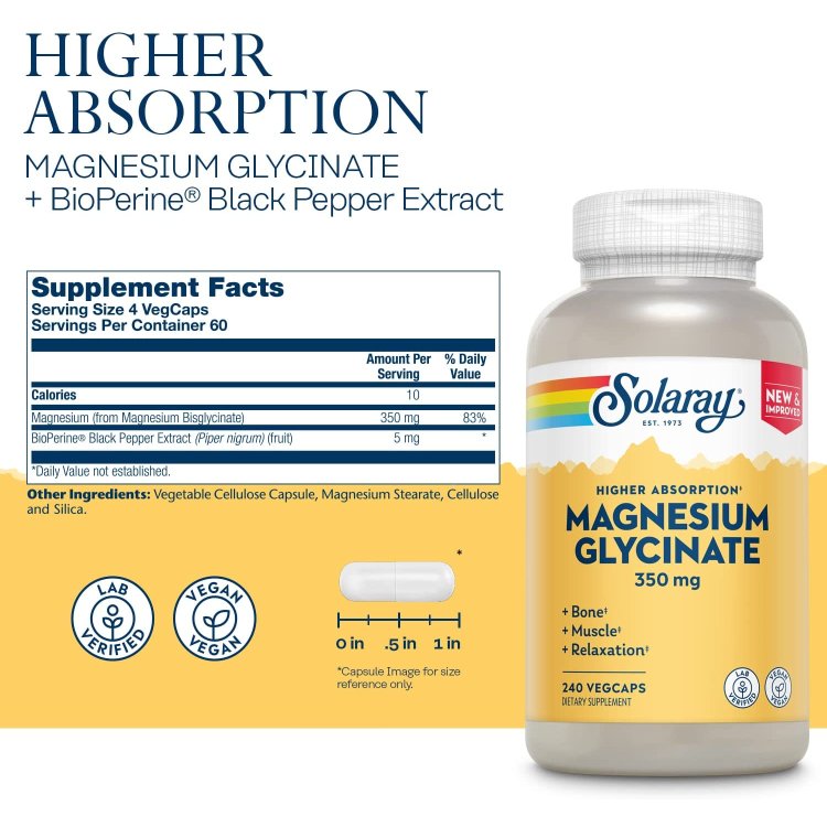 ソラレー マグネシウムグリシネート 350mg ベジタブルカプセル 240粒 Solaray Higher Absorption Magnesium Glycinate グリシン酸マグネシウム サプリメント cbbtop-10000517 ベストセラーUSA サンプル画像3