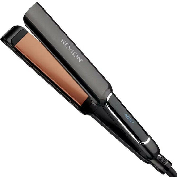 約38mmのエクストラロングプレートで、広い面を一度にスタイリングしやすいストレートアイロンです。コッパー技術とセラミックコーティングにより、熱を均一に伝えやすく、なめらかな仕上がりとツヤ感のあるスタイリングを演出します。付属のスムージングアタッチメントは、ブラシ付きで髪を整えながら使いやすく、スムーズな操作をサポートします。30段階のデジタル温度設定（約180°F?455°F）に対応し、髪質やスタイルに合わせた細かな調整が可能です。約10秒で立ち上がるスピーディー設計で、効率よく使用できます。自動電源オフ機能、温度記憶機能、プレートロック機能を備え、使いやすさと収納性にも配慮されています。
