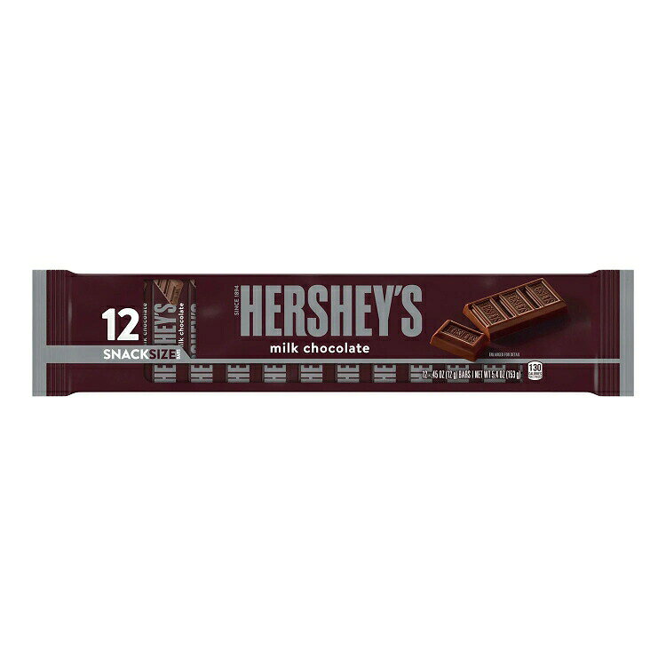 0.45オンスのHERSHEY'Sミルクチョコレートスナックサイズキャンディーバー12本入り HERSHEY'Sのクラシックミルクチョコレートキャンディーバーで、キャンディーディッシュ、ギフト、スモアゲームを次のレベルに引き上げましょう。 新鮮さが長持ちし、どんな冒険でも外出先で食べられるよう包装されたコーシャミルクチョコレートキャンディーバー 誕生日パーティー、卒業祝い、記念日デート、映画鑑賞、キャンプファイヤーを、参加者全員のためのクラシックなミルクチョコレートでワンランクアップさせましょう。 一年を通して、日常から季節の集まりまで、どこにでも持ち運べるおいしいスナックをお楽しみください。 デザートレシピ、アイスクリームサンデーステーション、ベーキングオフイベントにハーシーのチョコレートキャンディーバーを取り入れる