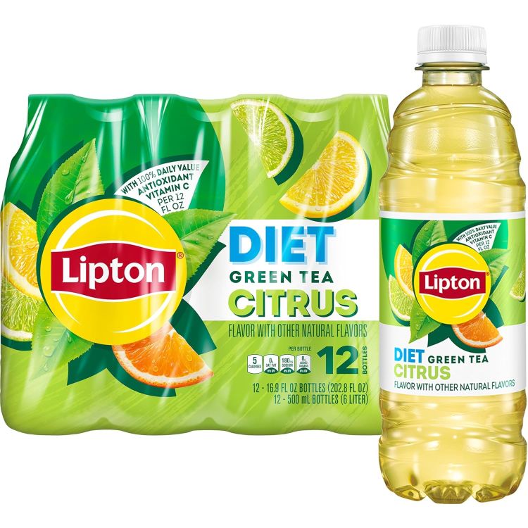 リプトン ダイエット グリーンティー シトラス アイスティー、ボトル入りティードリンク、16.9 液量オンス、12 本 外出先ですぐに飲めるリフレッシュドリンク 低カロリー 12液量オンスあたり1日当たりのビタミンC摂取量の100% 高果糖コーンシロップ不使用 常温保存可能