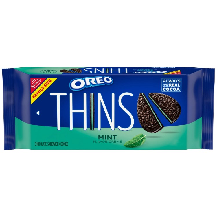 軽くてサクサクしたおやつのためのオレオ シンズ ミント クリーム クランチ チョコレート サンドイッチ クッキー 11.78オンスパックを常温保存可能なプラスチックトレイに入れて新鮮さを保ちます薄くてサクサクのチョコレートクッキー爽やかなミントクリーム入り **チョコレートとミントの味**の完璧なバランス **おやつとして、シェアして、またはミルクと一緒に楽しむのに最適です** いつでもおいしい焼きクッキー ミント好きにもチョコレート好きにも最適含有物: 小麦、大豆。