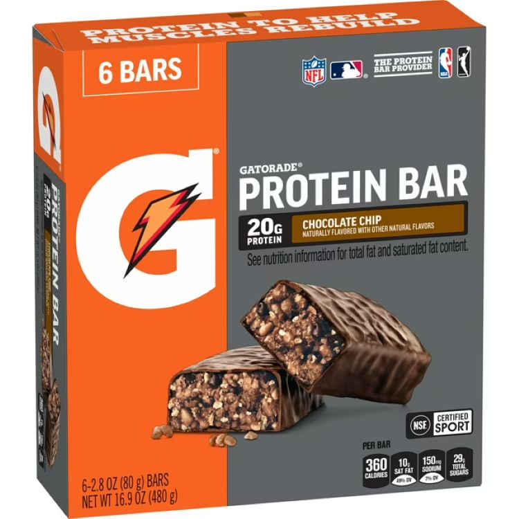 ゲータレード チョコチップ プロテインバー 79g 6本入 Gatorade Chocolate Chip Protein Bar, 2.8 oz, 6 Count 【お取り寄せ商品】