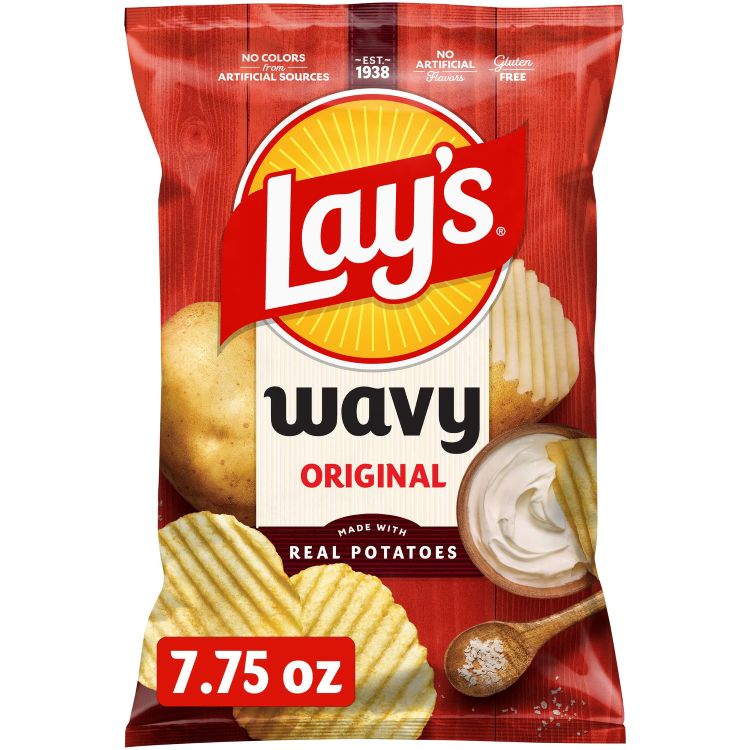 レイズ ウェービー オリジナル ポテトチップスは、厚みのある波型カットで、しっかりとした食感を楽しめるポテトチップスです。じゃがいも、油、塩の3つの原料でシンプルに仕上げた、定番のオリジナルフレーバーです。そのままはもちろん、好みのディップソースと合わせても楽しめます。アメリカのグルテンフリー製品です。