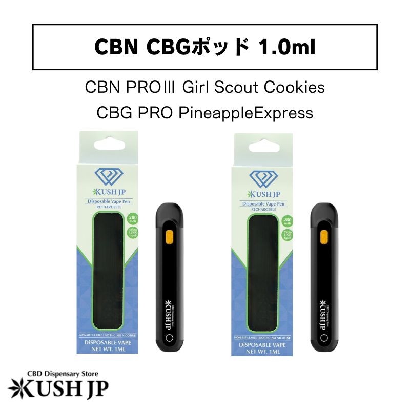 CBN CBG 使い捨てポッド KUSH JP クッシュジェーピー CBN45%CBG35%ポッド 使い捨て PRO3 PRO ガールスカウトクッキー パイナップルエクスプレス 1.0ml CBN CBG CBT CBDV テルペン
