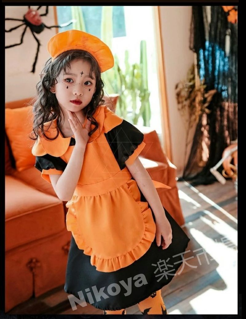 送料無料 ハロウィン 仮装 HALLOWEEN ハロウィン衣装 カボチャ メイド服 子供 キッズ 可愛い コスプレ コスチュームぐるみ コス キッズ ハロウィンコスチューム パーティー 衣装 子供用 かぼちゃ コウモリワンピース コスプレ衣装 ハロウィーン 変装 2