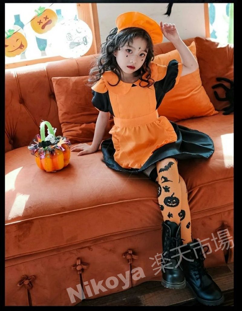 送料無料 ハロウィン 仮装 HALLOWEEN ハロウィン衣装 カボチャ メイド服 子供 キッズ 可愛い コスプレ コスチュームぐるみ コス キッズ ハロウィンコスチューム パーティー 衣装 子供用 かぼちゃ コウモリワンピース コスプレ衣装 ハロウィーン 変装 3