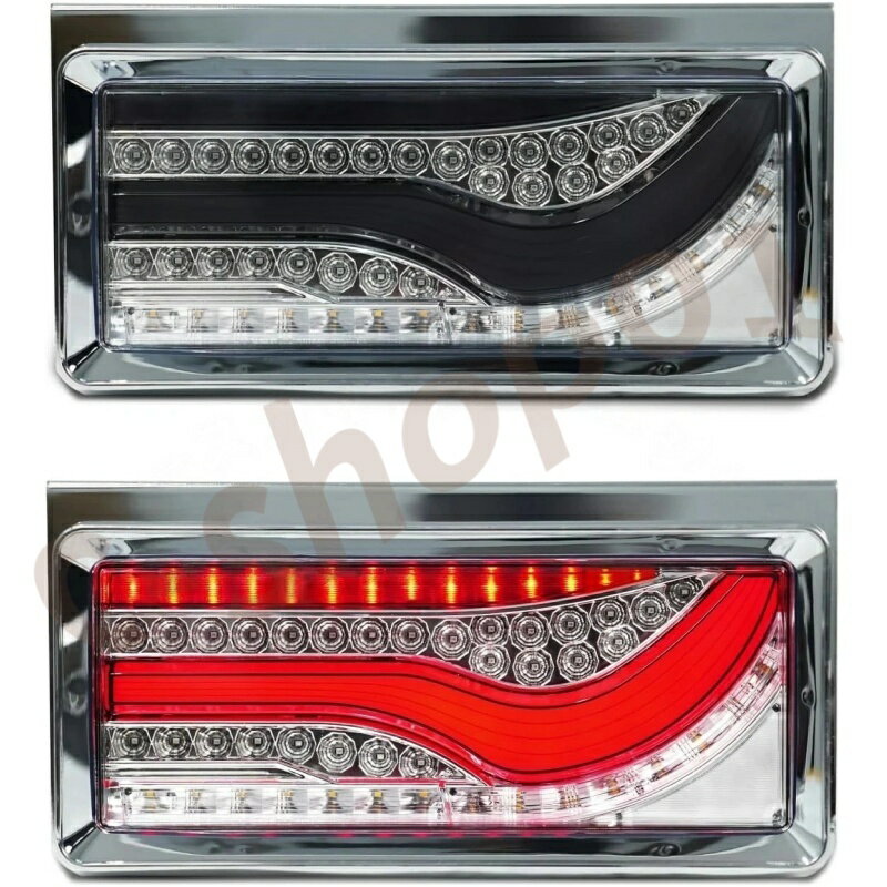 樂天商城 - トラックテールランプLED歌舞伎仕様 24V 12Vトラックテールライト2連 2枚 リアコンビネーションランプ シーケンシャル 流れウインカー 汎用中 中/小型トラック用 全LED 左右セット[透明/グレー]
