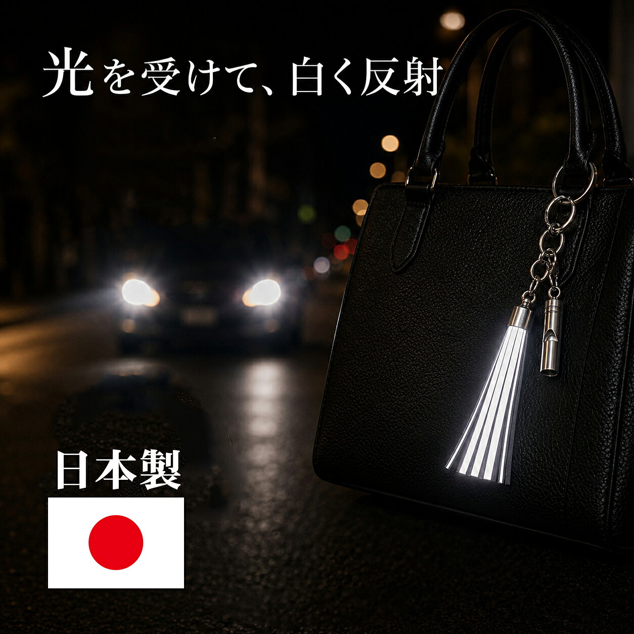 日本製 反射材 キーホルダー タッセル型 リフレクター GOODデザイン おしゃれ メンズ レディース ホイッスル 反…