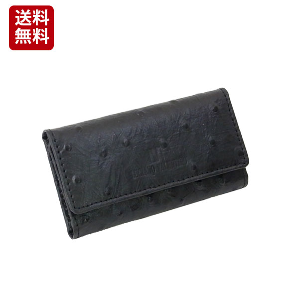 Rakuten - 【箱無し】 メンズ 鍵入れ キーホルダー 本革 牛革 オーストリッチ型押し LUCIANO VALENTINO　ルチアーノ バレンチノ　 キーケース 黒 [luv5009bk]