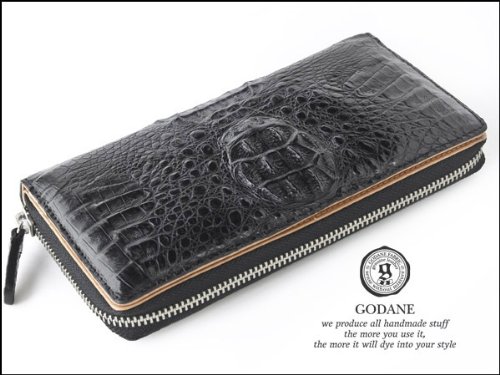 【送料無料】ブランド『GODANE』( ゴダン)本革クロコダイル黒ラウンドファスナー高品質メンズ長財布　ブラックロングウォレットプレゼントにも最適♪[8035]