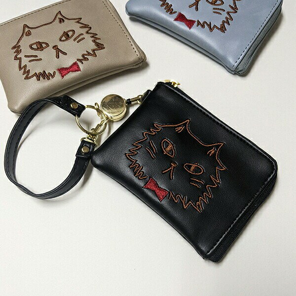 C.C.C STORESのメンズ レディース リール付き パスケース 財布 マルチケース 定期入れ 猫ちゃん刺繍が可愛い 便利 機能性 リール付きパスケース こども 小学生 中学生 高校生 大学生 社会人 黒 青 グレー 通勤 通学 クリスマス ギフト プレゼント 贈り物 入学祝い メール便送料無料｜アングル3