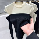 ニット 配色 レディース ニット 肌出し トップス 切り替え 秋服 秋冬 10代 20代 30代 プルオーバー(4)