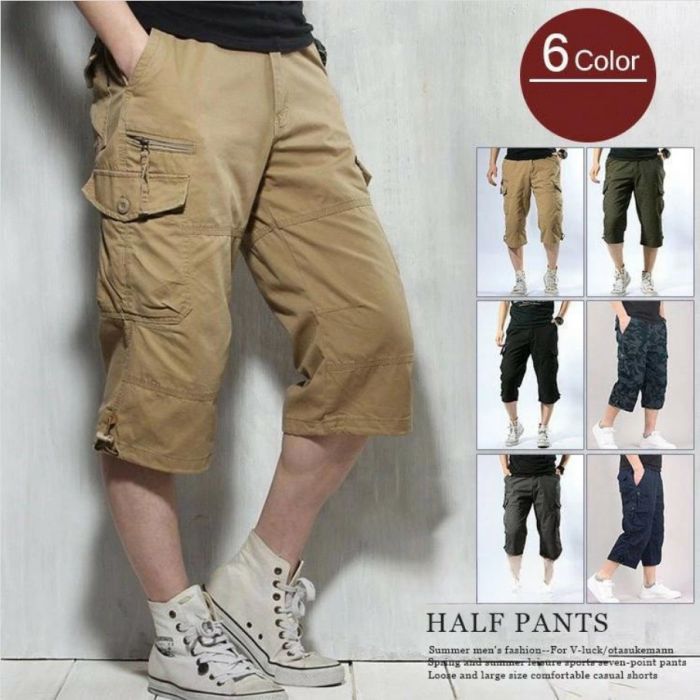 カーゴパンツ メンズ 7分丈パンツ クロップドパンツ ハーフパンツ スポーツ 七分丈 膝下 大きい 夏 綿 バレンタイン 黒 カーキ グレー 迷彩柄