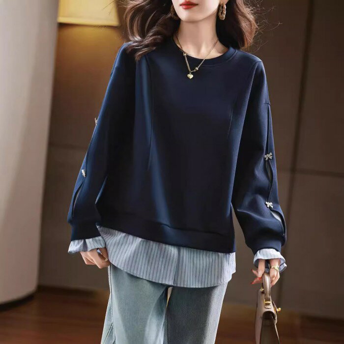 レイヤード トレーナー レディース リボン 長袖 トップス チュニック 重ね着 ゆったり ジャージ スウェ..