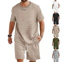 メンズ 上下セット ワッフル 凹凸 半袖Tシャツ ハーフパンツ セットアップ スポーツ スポーツウェア ルームウェア 部屋着 半袖 夏 夏服