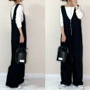 サロペット レディース フロントジップ ワイドシルエット Vネック オールインワン 夏服 ノースリーブ シンプル カジュアル 体型カバー