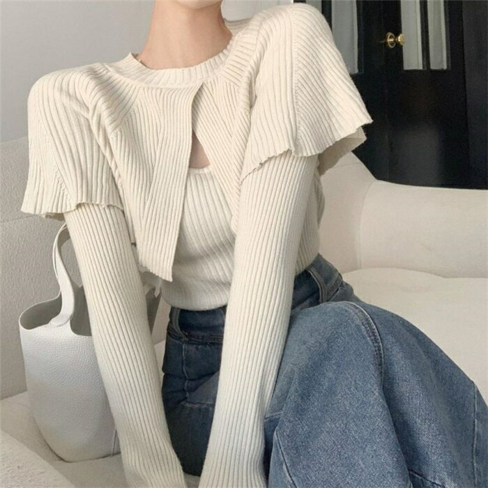 ケープニットスリット レディース ニット トップス 秋服 冬服 10代 20代 30代 プルオーバー 無地 重ねきのサムネイル