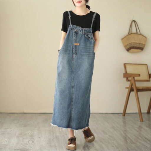デニム キャミワンピース レディース ノースリーブ 春秋 ポケット ロング丈 シンプル 体型カバー カジュアル デニム キャミワンピース レディース ノースリーブ 春秋 ポケット ロング丈 シンプル 体型カバー カジュアル