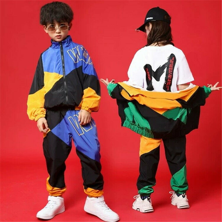 ジャージ セット シャカシャカ 青色 ジャケット パンツ キッズ ダンス 衣装 子供 HIPHOP ダンス衣装 ヒップホップ 韓国子供服 ダンストップス 社交ダンス パーカー キッズダンス衣装
