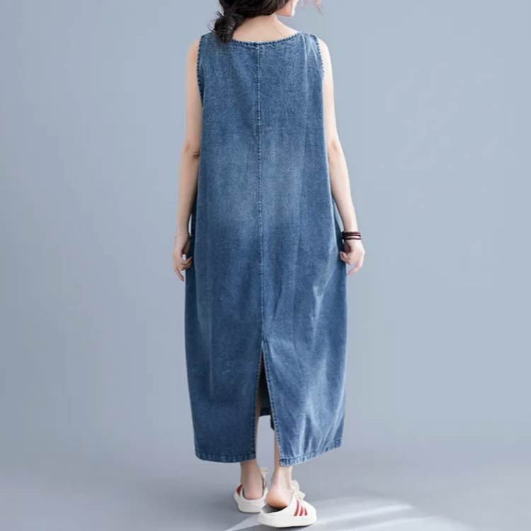 サロペット マキシ ワンピース レディース オーバーオール 大きいサイズ デニム マキシワンピース 夏 体型カバー Vネック ジャンパースカート デニムワンピース オールインワン