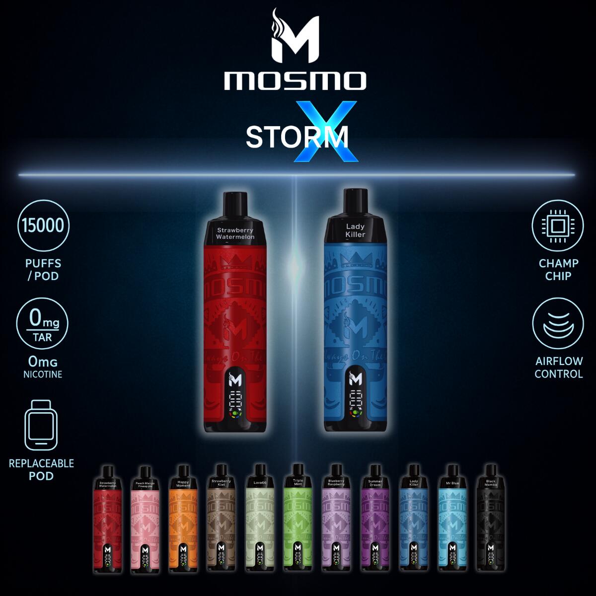 【今だけ半額】電子シーシャ 15000回吸引 StormX POD交換式 ノンニコチン 爆煙 カートリッジ式 MOSMO 正規品