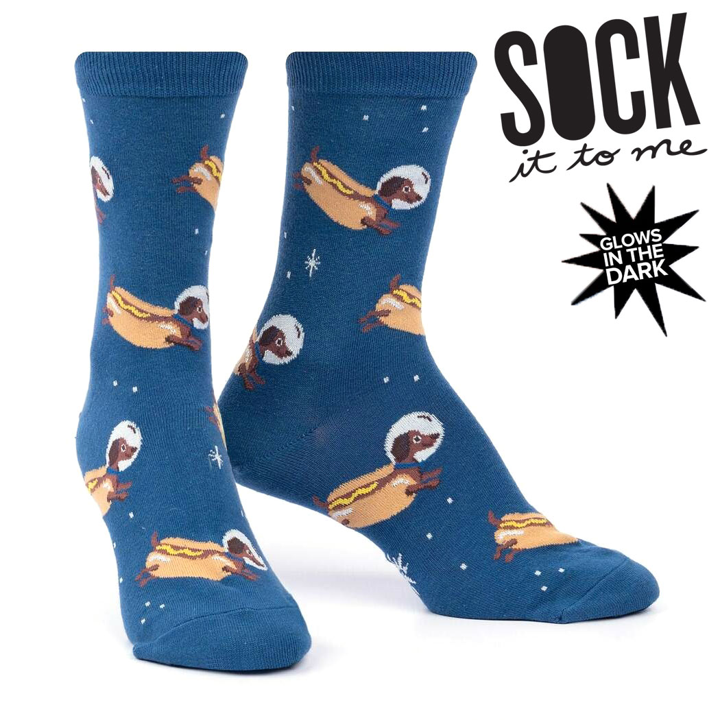 【メール便対応】クルーソックス ソックス レディース 靴下 総柄 動物 犬 宇宙 食べ物【Weiner Dogs In Space】 Sock It To Me ソック イット トゥ ミー 春 春夏