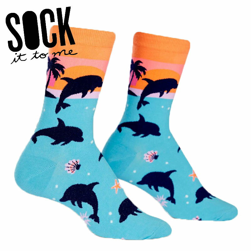 【メール便対応】クルーソックス ソックス レディース 靴下 総柄 イルカ 動物 【Dancing Dolphins】 Sock It To Me[ソック イット トゥ ミー] 春 春夏