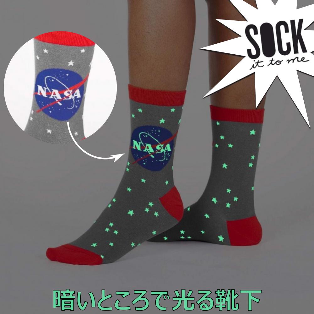 暗いところで光る クルーソックス ソックス レディース 靴下 総柄 宇宙 Sock It To Me 春 春夏