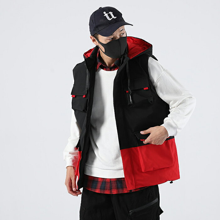 トップス ストリート 紳士服 ベスト ノースリーブ ジレ フード付き コート メンズ ファッション 男性用 大人 かっこいい 大きいサイズ アメリカン ワーク 前開き ポケット付き シンプル オシャレ 重ね着 袖なし 暖かい 快適 防寒保温 寒さ対策 オフェス 仕事着 通学通勤 彼氏