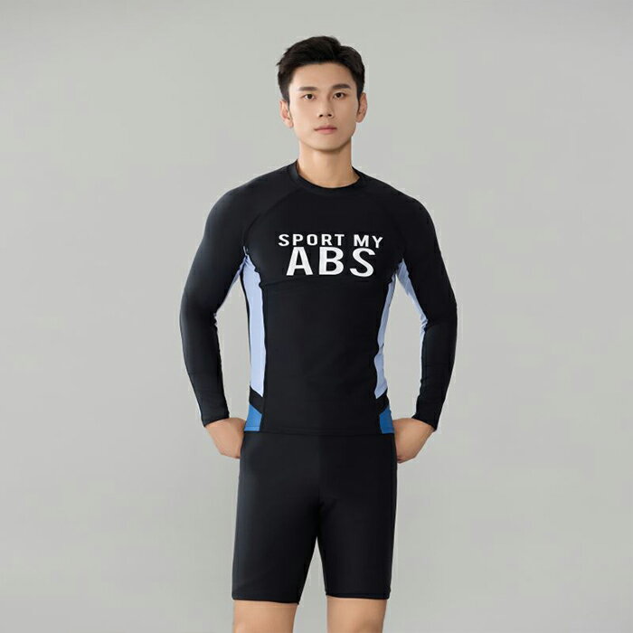 メンズ上下2点セット 水着セット メンズ水着 スイミングウエア 長袖 ラッシュガード レギンス パンツ ショットズボン 短パンツ セパレート ウエストゴム シャツ トップス クルーネック 体型カバー お洒落 大人 男性用 ボーイズ 露出控えめ 夏 水泳 ビーチ 海辺 上下別 プール