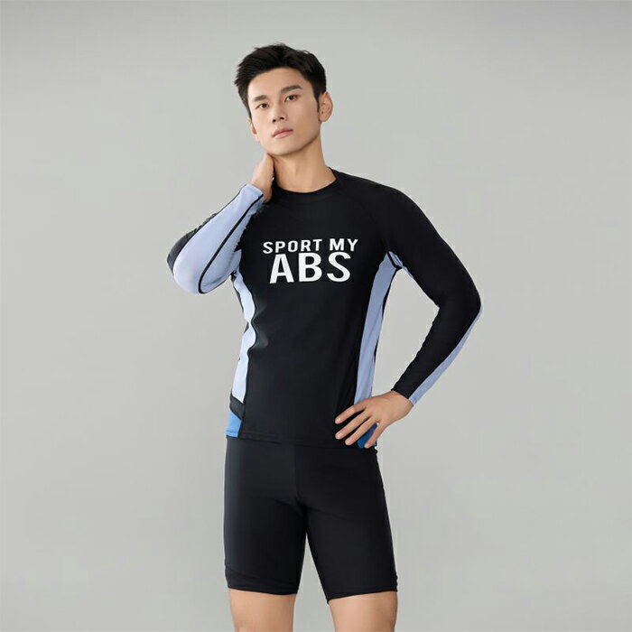 メンズ上下2点セット 水着セット メンズ水着 スイミングウエア 長袖 ラッシュガード レギンス パンツ ショットズボン 短パンツ セパレート ウエストゴム シャツ トップス クルーネック 体型カバー お洒落 大人 男性用 ボーイズ 露出控えめ 夏 水泳 ビーチ 海辺 上下別 プール