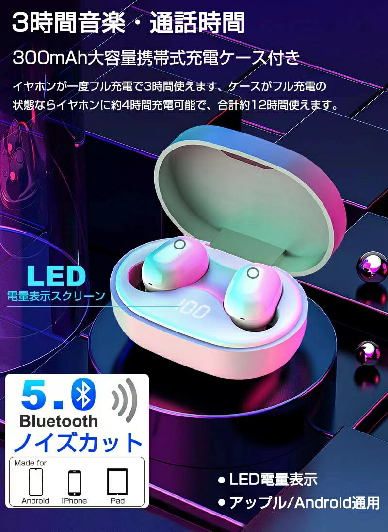 【期間限定】10％OFFクーポン配布中！ワイヤレスヘッドセット Bluetooth5.2 イヤホン ワイヤレスイヤホン LED付き 長時間待機 充電ケース付き 収納ケース 軽量 Siri対応 ノイズキャンセリング 日本語音声 送料無料