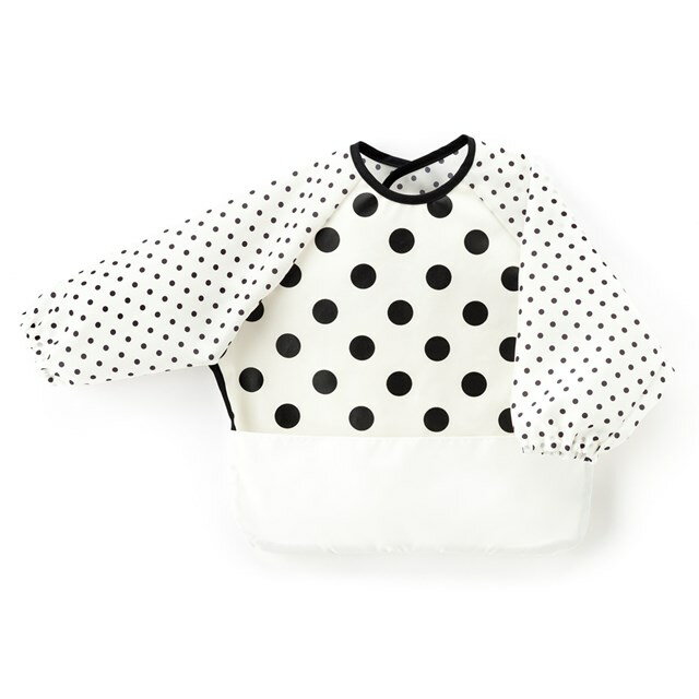 お食事エプロン 長袖タイプ polka dot large(broadcloth・white)【ビブ よだれかけ 前掛け】(赤ちゃん ベビー 出産祝い男の子 女の子)