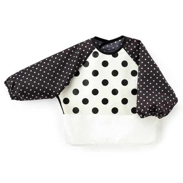 お食事エプロン 長袖タイプ polka dot large(broadcloth・white)【ビブ よだれかけ 前掛け】(赤ちゃん ベビー 出産祝い男の子 女の子)