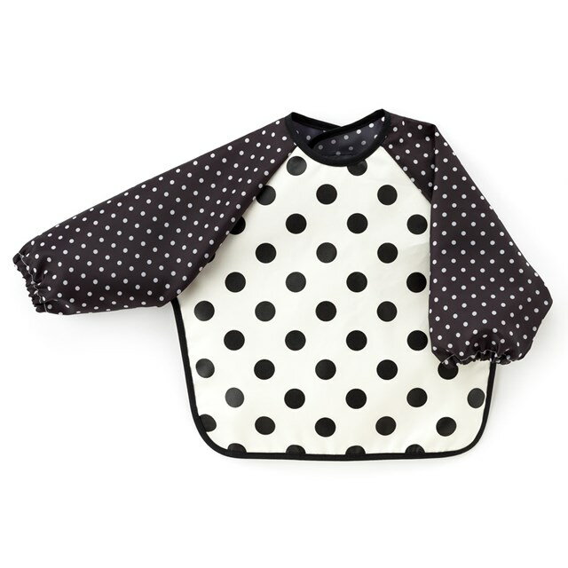 お食事エプロン 長袖タイプ polka dot large(broadcloth・white)【ビブ よだれかけ 前掛け】(赤ちゃん ベビー 出産祝い男の子 女の子)