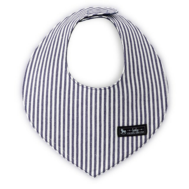 【ゆうパケット配送】 スタイ 三角タイプ ヒッコリーストライプ 紺 ビブ よだれかけ エプロン お食事 ..