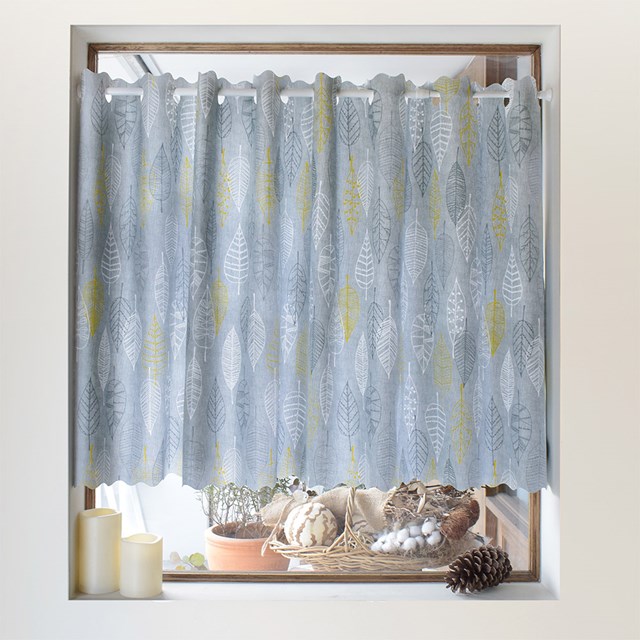 カフェカーテン 70cm×100cm ラミネートタイプ リーフスケッチ スカンジナビア リーフ グレー シンプル ビニール おしゃれ 小窓 カーテン 小窓用 キッチン 窓 目隠し ミニカーテン ロング かわいい