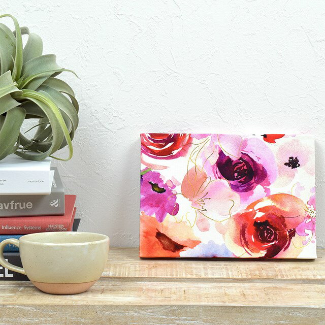 Rakuten - 【スーパーSALE開始4h限定 10％OFFクーポン】ファブリックパネル Sサイズ 18cm×26cm ブロッサム 花柄 フラワー 薔薇柄 花 玄関 おしゃれ ファブリックボード シンプル 壁掛け 壁飾り ウォールパネル アート 布 パネル インテリア ファブリックアート かわいい