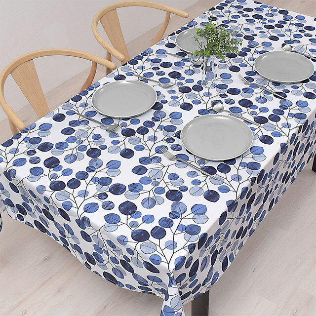 Rakuten - 【P10倍+最大10％OFFクーポン】テーブルクロス 120×150cm スタンダード 綿100% ネイビーリーフ リーフ 葉っぱ ナチュラル おしゃれ キャンプ BBQ アウトドア テーブルマット 食卓カバー ダイニングテーブル テーブル 食卓 長方形 ダイニング カバー