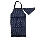【18日限定5%OFF】子どもエプロン 130〜160cm 水玉 紺 × 紺 子供用 子供 エプロン 三角巾 セット ゴム キッズエプロン 子供用 おしゃれ 幼...