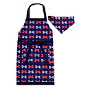 【18日限定5%OFF】子どもエプロン 130〜160cm ポルカドットとストライプのフレンチリボン ネイビー 子供用 子供 エプロン 三角巾 セット ゴム キ...