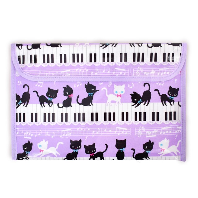 連絡袋 (B5サイズ) ピアノの上で踊る黒猫ワルツ (ラベンダー) 子供用 連絡帳 袋 連絡帳入れ 小学生 小学校 かわいい B5 小学校