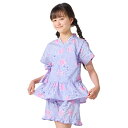 甚平 女の子 朝露バラ パープル 110-150cm ジュニア キッズ 子供 甚兵衛 ジンベイ ジンベエ じんべえ 綿100% 小学生 女子 夏向き 夏祭り 部屋着 花火大会 納涼祭 イベント 110cm 120cm 130cm 140cm 150cm