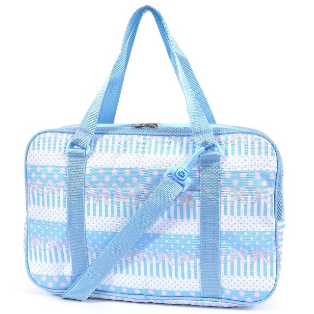 【連休限定10%OFFクーポン】書道 習字バッグ 撥水 軽量ポルカドットとレースリボンに魅せられて ライトブルー 子供用 書道バッグのみ 書道セット 書道バッグ...